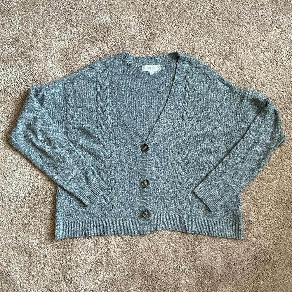 Pink Rose Cable Knit Cardigan Sweater
